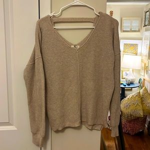 HIPPIE ROSE tan waffle sweater with open back
